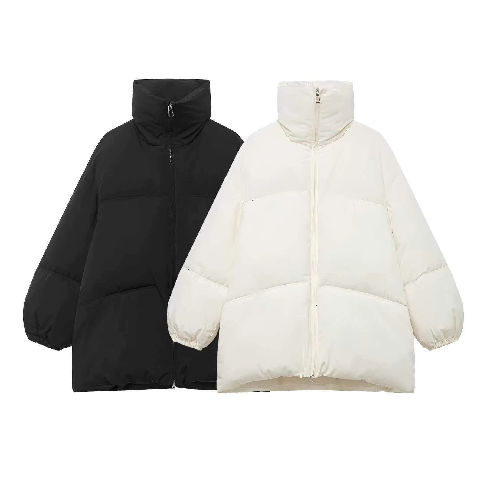 Women Oversized Puffer Jacket Stand Collar Zip Up Quilted Cotton Padded Coat Casual Solid Color Warm Outerwear