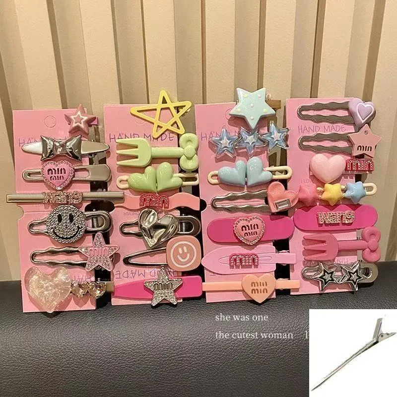 Barrettes à Cheveux Y2K Colorées Macaron Strass Cœur Étoile Épingles à Cheveux en Alliage Résine Accessoires Cheveux Femme