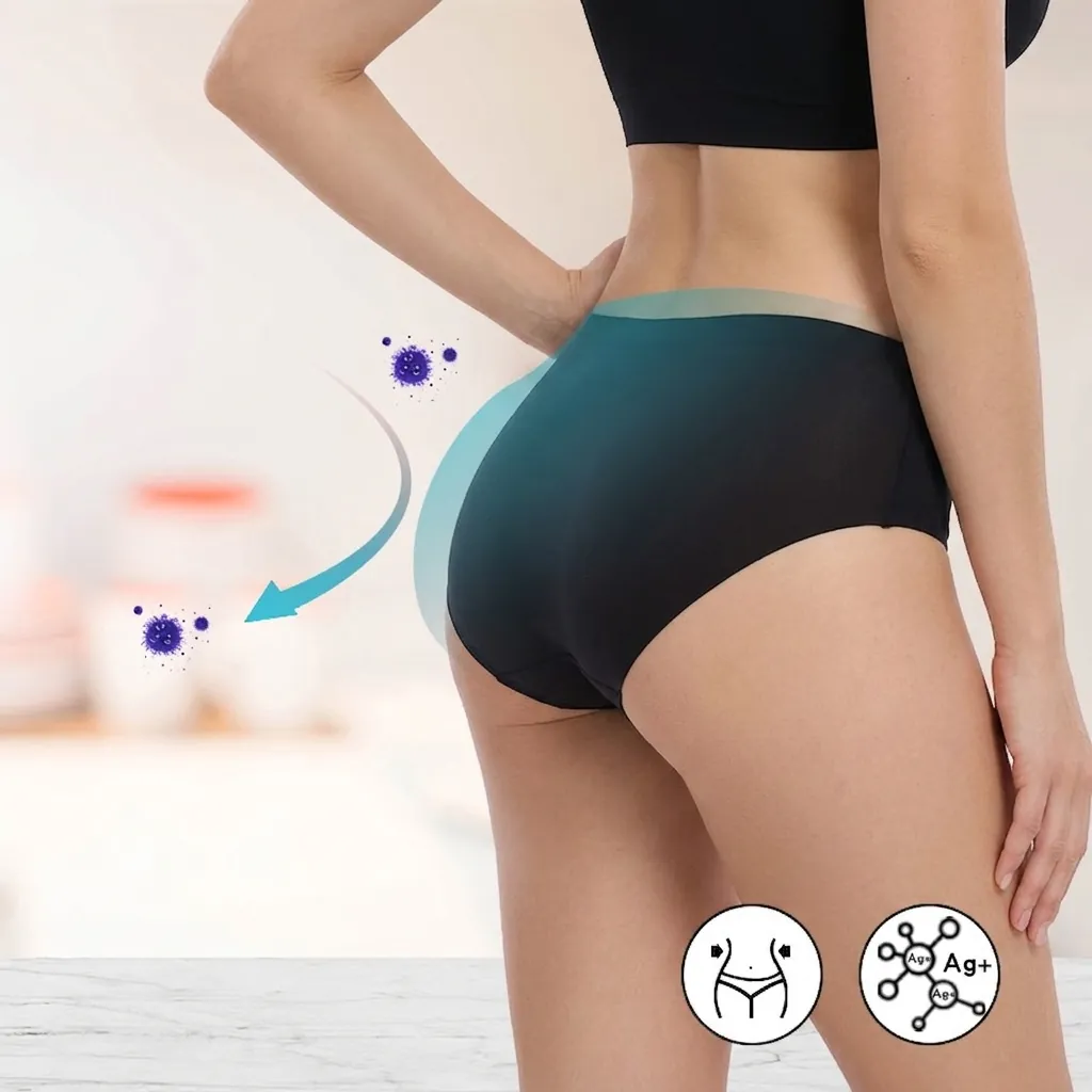 Women Seamless Antibacterial Underwear Silver Ion Mid Waist Hip Lift Breathable Nylon Spandex Briefs Solid Color Panties
