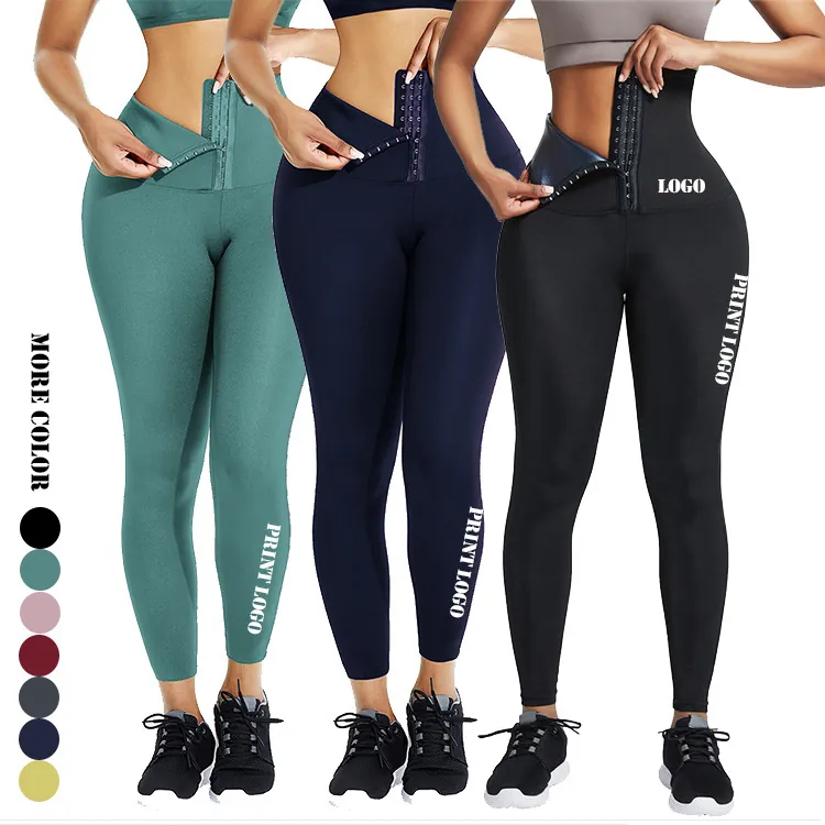 Leggings Taille Haute Contrôle du Ventre pour Femmes Avec Fermeture à Crochets Réglable Pantalon de Yoga Sport Fitness