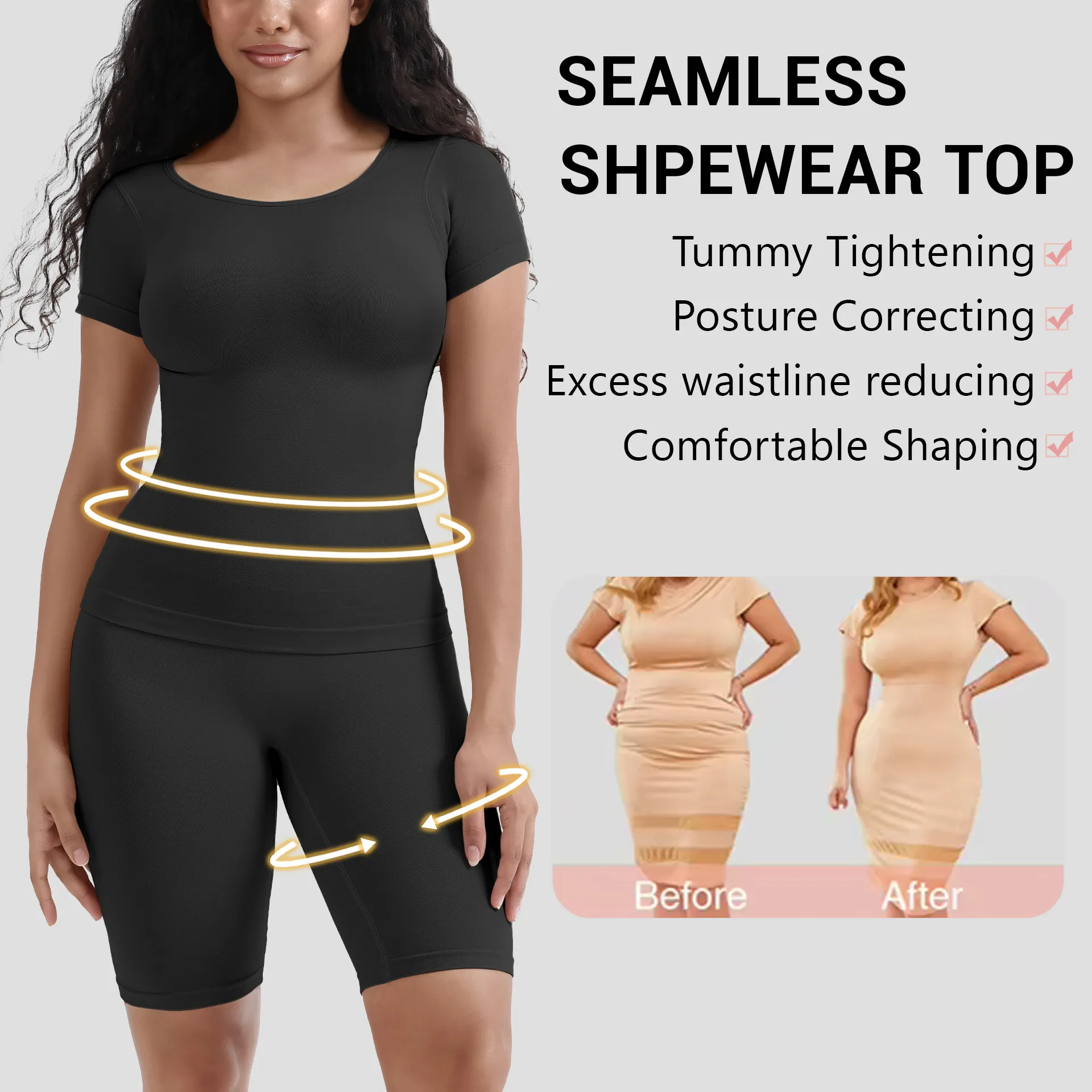 Women Seamless Shapewear Set Top And Bottom Short Sleeve Ribbed Tummy Control High Waist Fitness Gym Yoga Workout Outfit