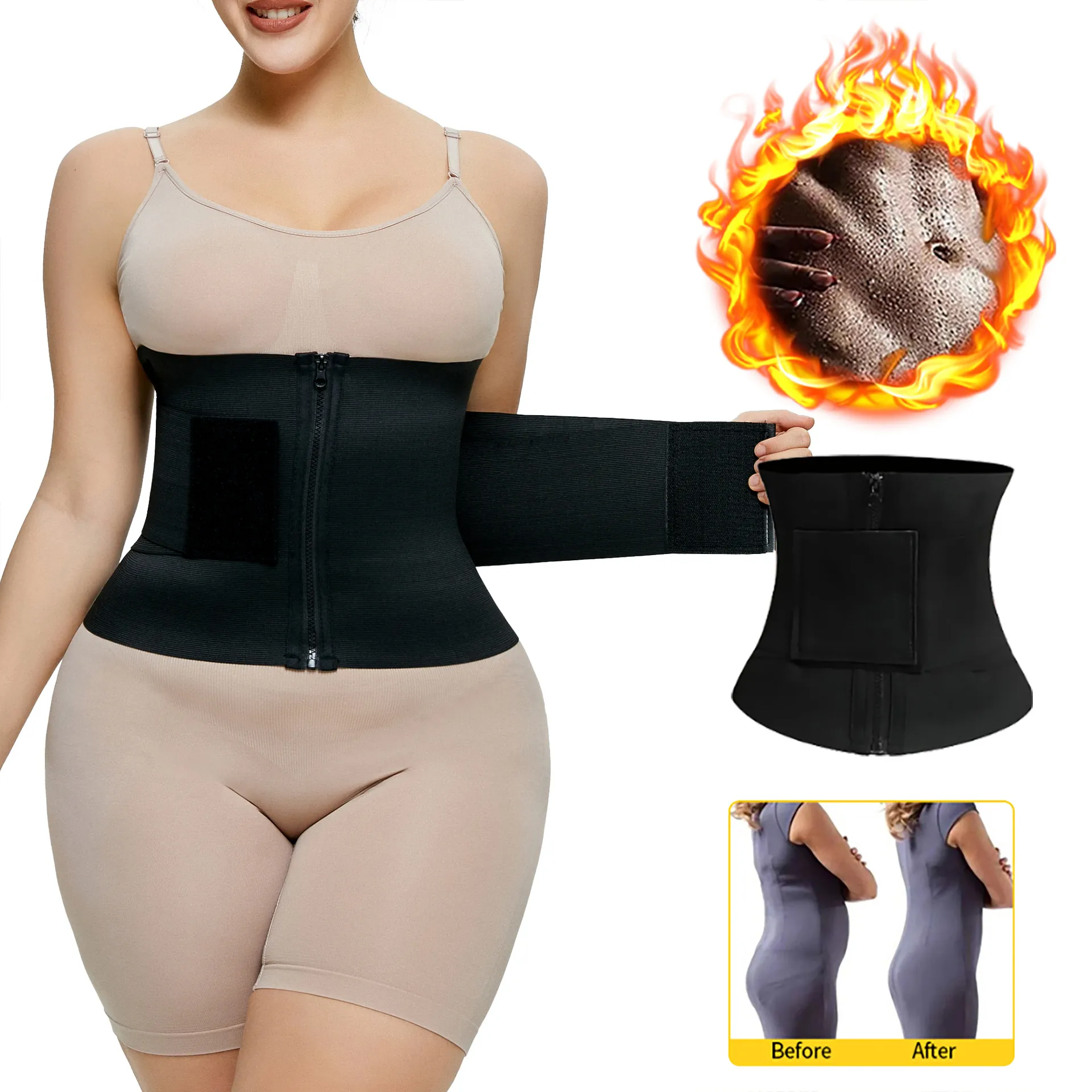 Women Neoprene Waist Trainer Plus Size Shapewear For Weight Loss Sweat Belt With YKK Zipper And Velcro Waist Cincher Support