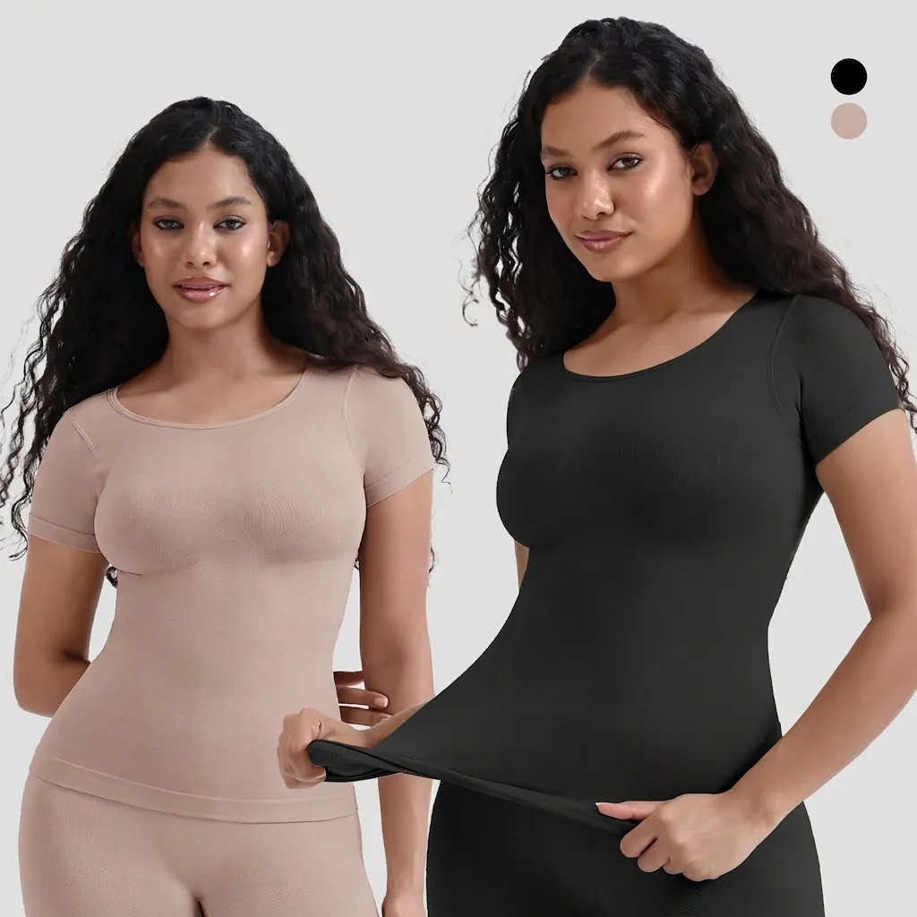 Damen Nahtloses Formoberteil Mit Bauchkontrolle Kurzarm Body Shaper Kompression Schlankmachendes Unterhemd Körperformung