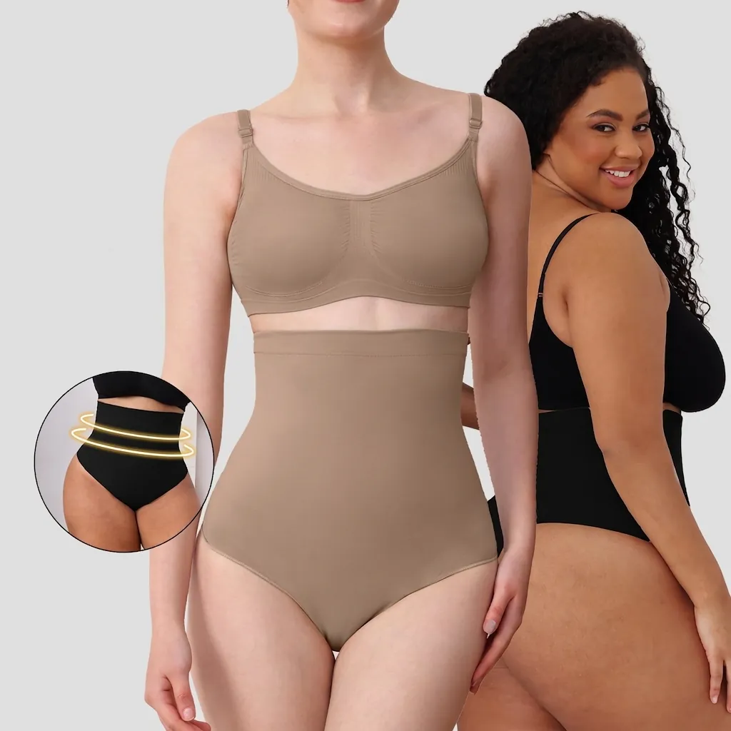 Intimo Modellante Tanga a Vita Alta da Donna Controllo Pancia Senza Cuciture Sollevamento Glutei Guaina Post-parto in Nylon