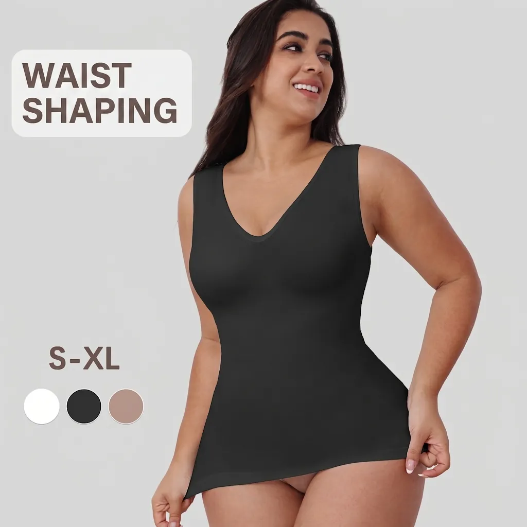 Women Seamless V Neck Shapewear Vest High Elastic Polyamide Tummy Control Waist Slimming Body Shaper Tank Top For Women