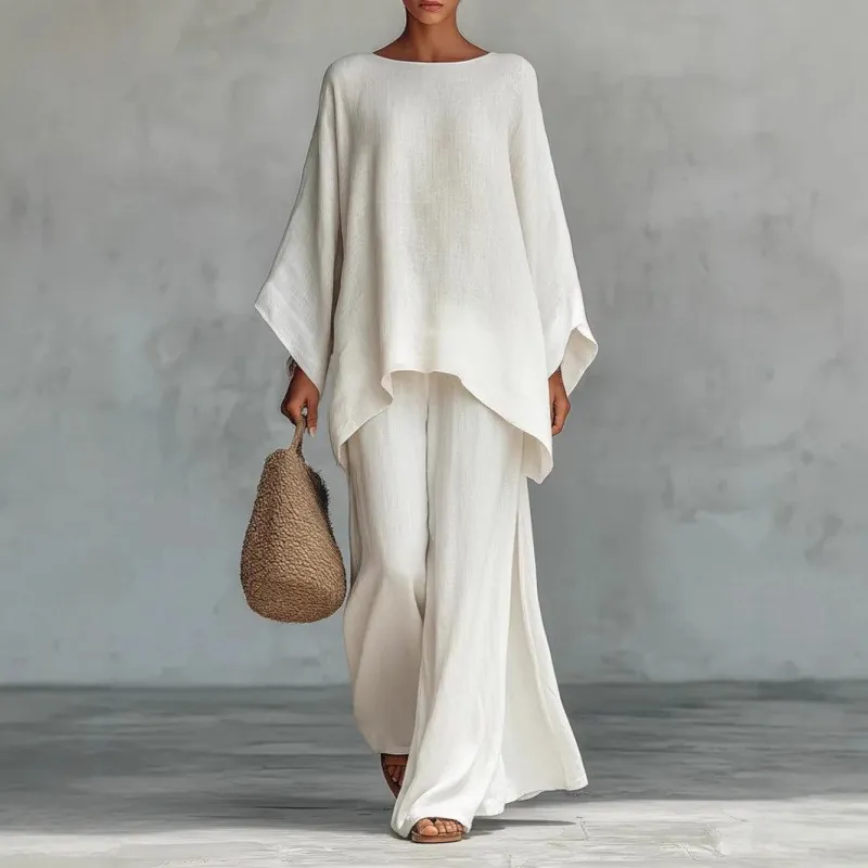 Γυναικείο Casual Πολυεστέρας Top And Bottom Χαλαρό Ασύμμετρο Πουκάμισο Μακριά Μανίκια Φαρδύ Παντελόνι Άνετο Μποέμ Outfit Διακοπών