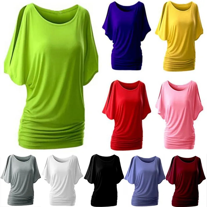 Women's Plus Size Cold Shoulder Batwing Sleeve T-Shirt Casual Round Neck Loose Short Sleeve Top Cotton Blend Patchwork Tee