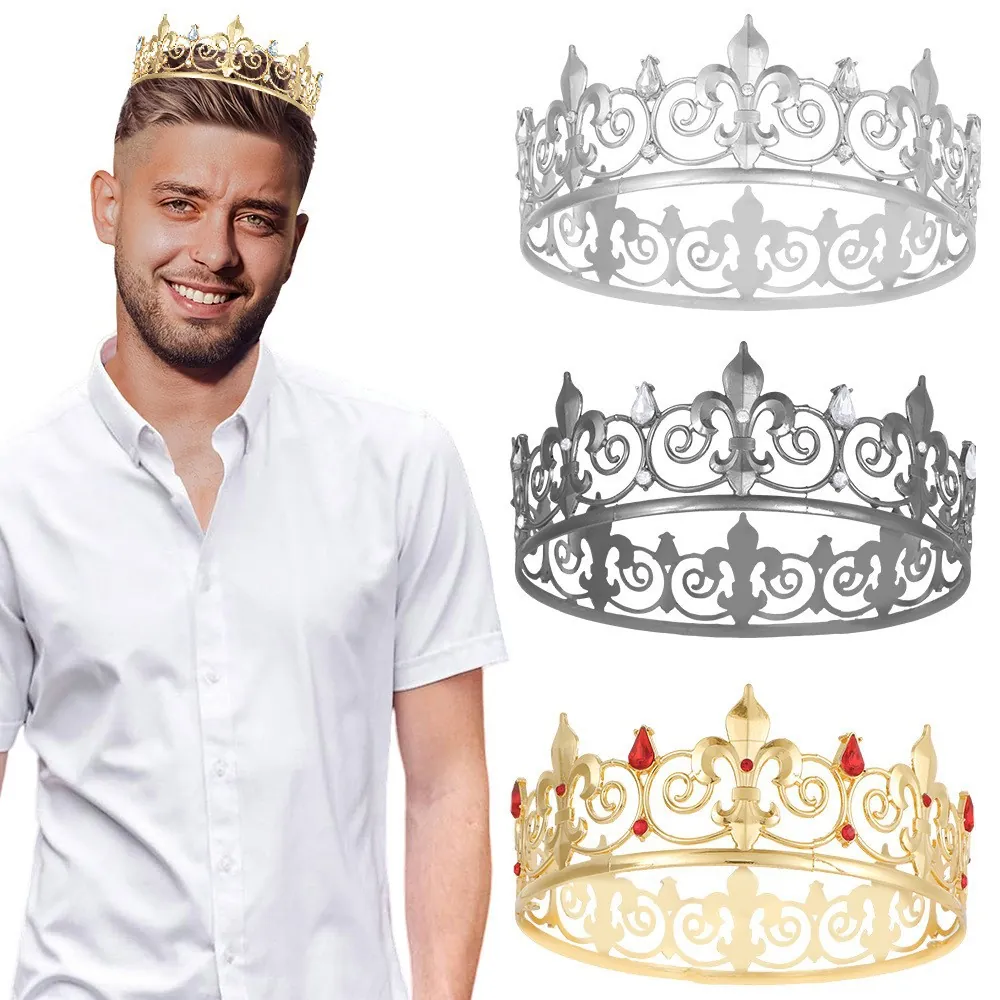 Vintage King Crown For Men Zinc Alloy Rhinestone Royal Crown Retro European Style Birthday Wedding Party Headpiece Jewelry