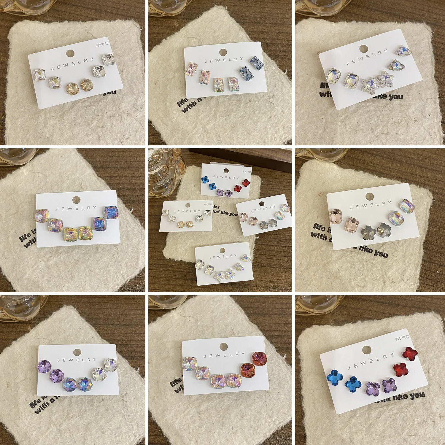 Luxury Rhinestone Stud Earrings With 925 Sterling Silver Earring Post For Women Geometric Heart Star Clover Shape Jewelry