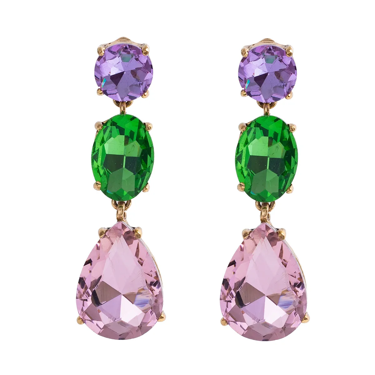 Alloy Colorful Rhinestone Waterdrop Dangle Earrings Multi-Tiered Long Drop Jewelry For Wedding Party Evening Gala