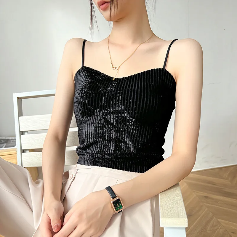 Canotta da Donna Sexy Vestibilità Aderente a Costine Poliestere Spandex Tinta Unita Pieghe Spalline Sottili Estiva Senza Maniche