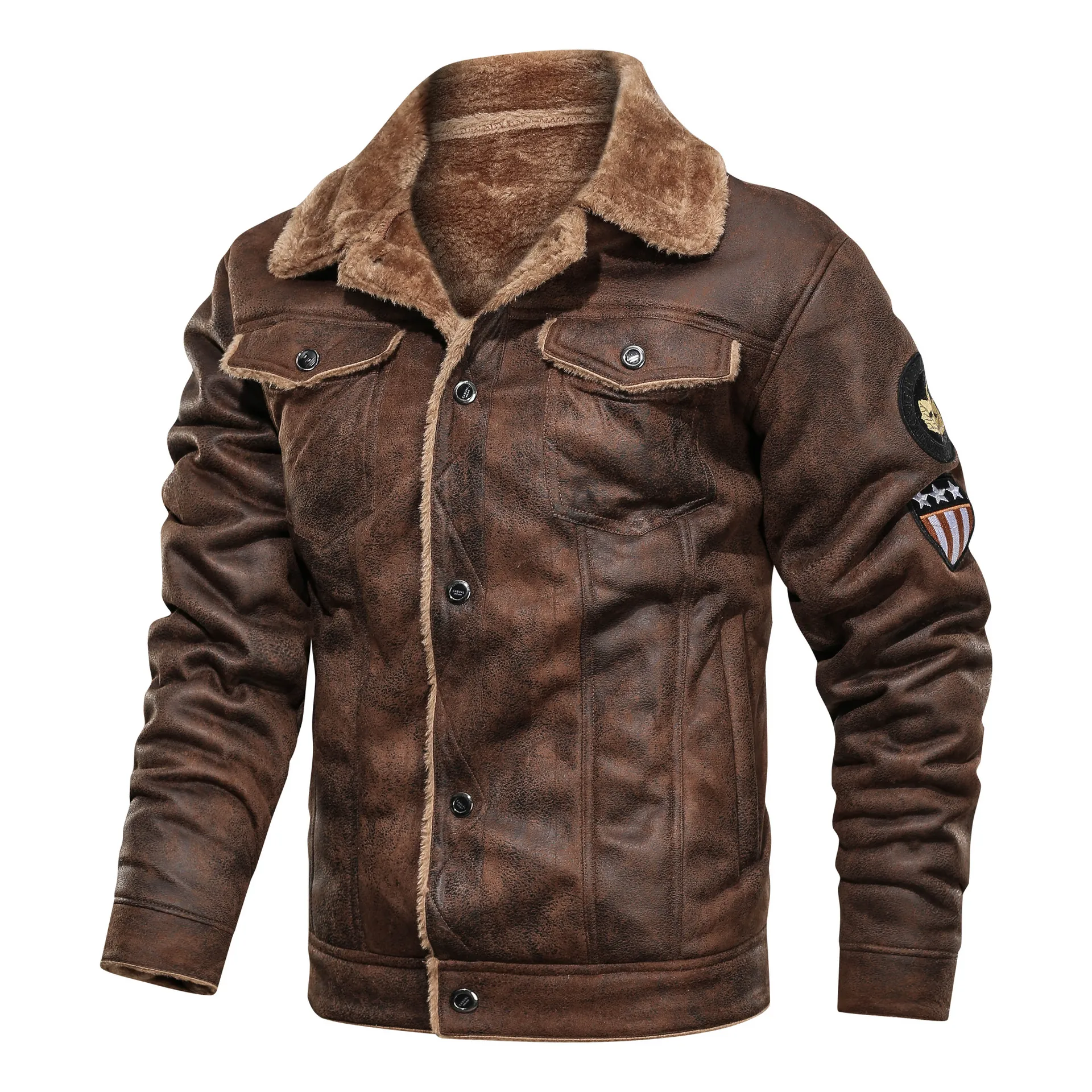 Men's Vintage Suede Shearling Jacket Faux Fur Lined Thick Warm Winter Coat Lapel Collar Casual Workwear Jacket For Men