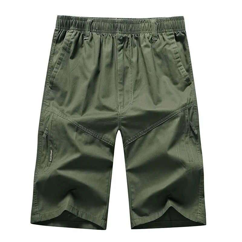 Pantalones Cortos Cargo de Hombre 100% Algodón Ajuste Holgado Multibolsillos Shorts Casuales de Verano Con Cintura Elástica