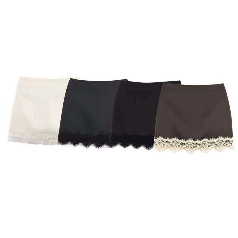 Jupe-culotte Élégante en Satin pour Femmes Avec Bordure en Dentelle de Cils Taille Haute Ligne A pour Bureau