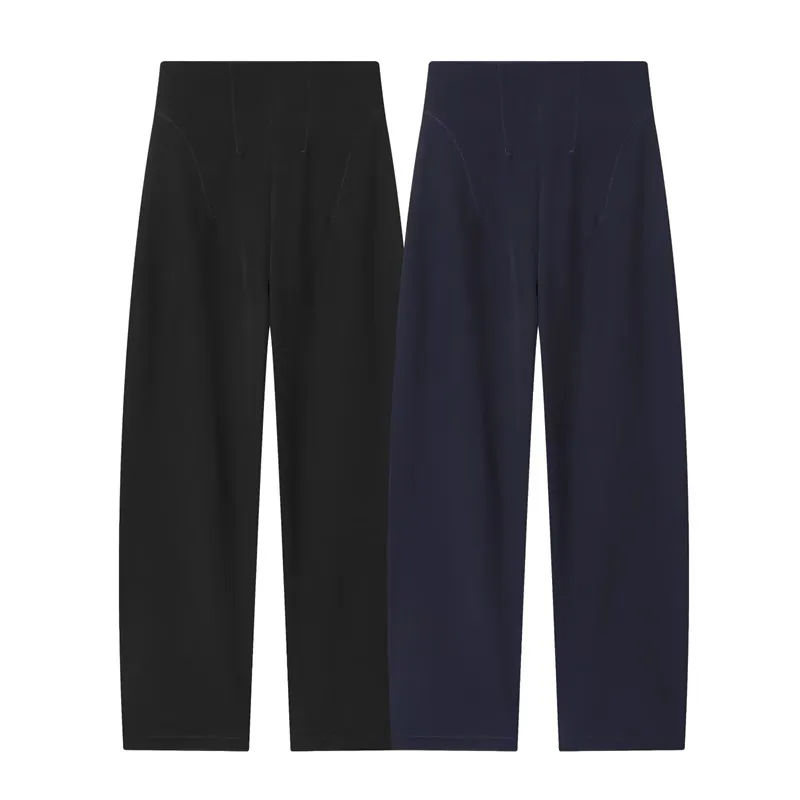 Pantaloni da Donna a Vita Alta a Gamba Larga Casual Lunghi Larghi Design Minimalista con Cuciture Strutturali e Cerniera