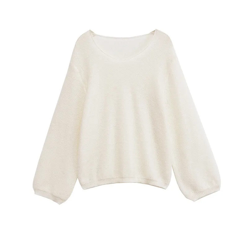 Damen V-Ausschnitt Strickpullover Lockerer Schnitt Einfarbig Langarm Pullover Weicher Lässiger Jumper Für Frühling Herbst Winter