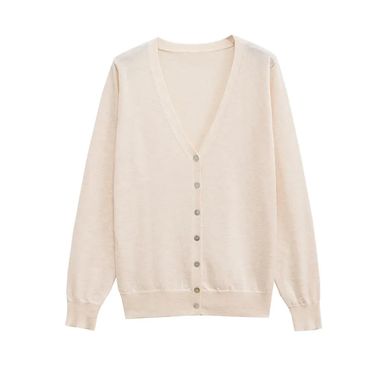 Damen Casual V-Ausschnitt Strickjacke Einfarbig Einreihig Langarm Pullover Weiches Polyester-Mischgewebe Oberteil