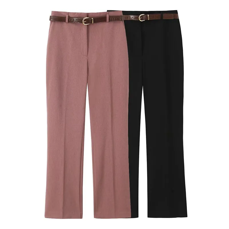 Pantaloni Casual da Donna a Vita Alta Gamba Dritta Con Cintura Tinta Unita Pantaloni da Ufficio Professionali per l'Uso Quotidiano