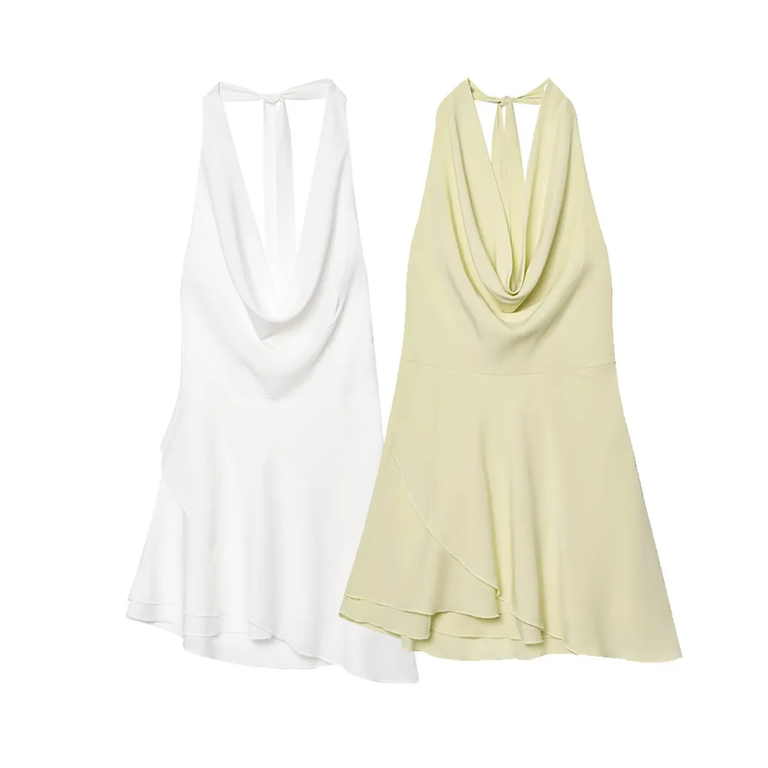 Minivestido Sexy con Espalda Descubierta y Cuello Halter para Mujer con Dobladillo Irregolare de Poliéster para Fiesta