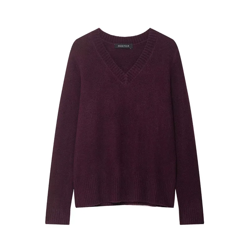 Pull en Tricot Décontracté à Col en V pour Femmes Manches Longues Côtelé Couleur Unie Doux Pull Top pour le Bureau au Quotidien