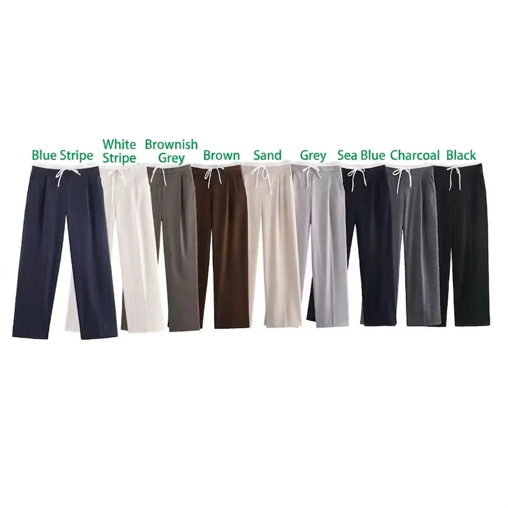Pantaloni Casual a Gamba Larga da Donna Vita con Coulisse Elastica Pantaloni Dritti Larghi Tinta Unita Autunno