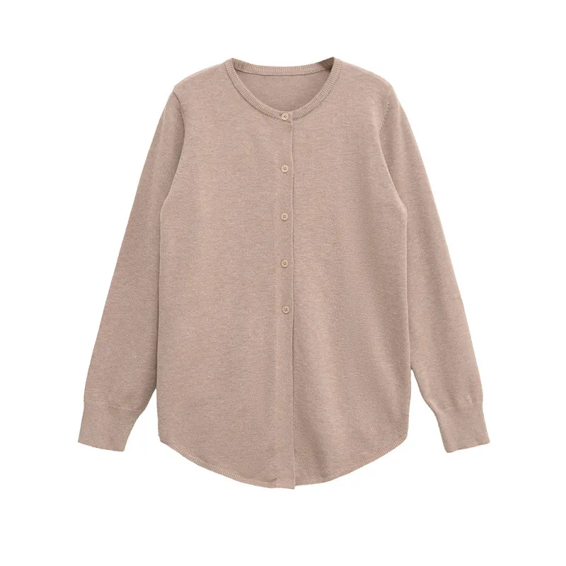 Damen Rundhals Langarm Strickjacke Einfarbig Einreihige Knöpfe Weicher Pullover Mantel Für Den Alltag