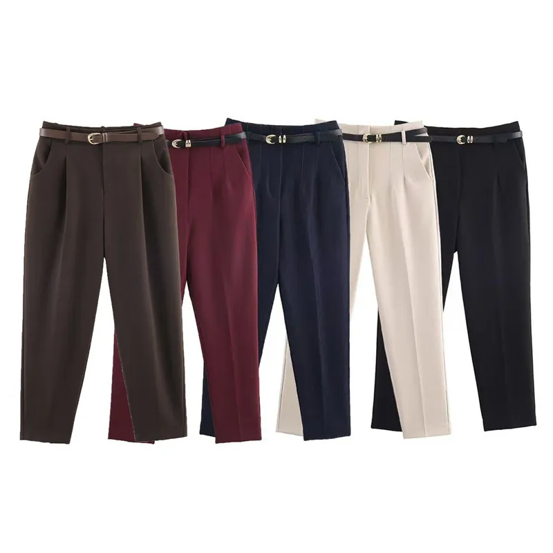 Pantaloni Donna Vita Alta Con Cintura Tinta Unita Professionali Dimagranti Casual Pantaloni Lunghi Per Signora Ufficio