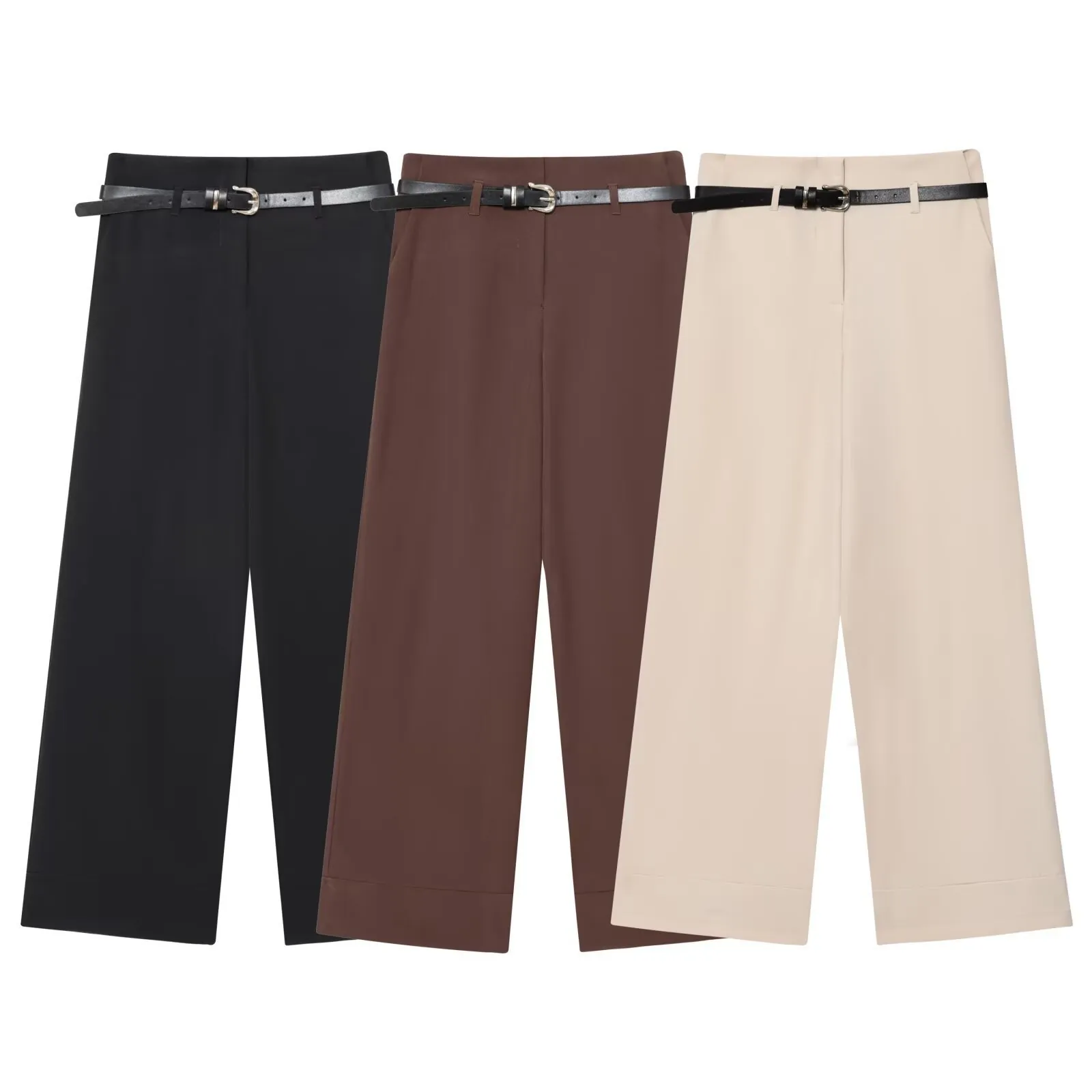 Pantaloni da Completo Dritti a Gamba Larga a Vita Alta da Donna Con Cintura Orlo con Risvolto Minimalista Pantaloni da Ufficio Tinta Unita Pantaloni Lunghi Casual