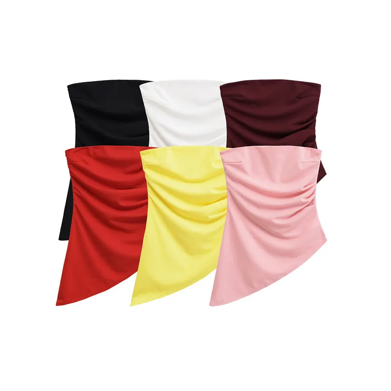Women's Sexy Ruched Asymmetric Tube Top Elegant Off-The-Shoulder Sleeveless Slim Fit Pleated Summer Party Casual Tank Top