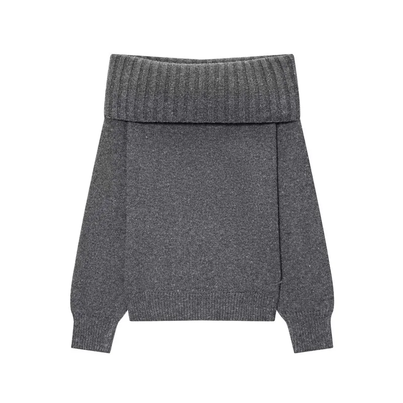 Women's Elegant Off-Shoulder Knitted Sweater Loose Solid Color Boat Neck Pullover French Style Long Sleeve Knit Top