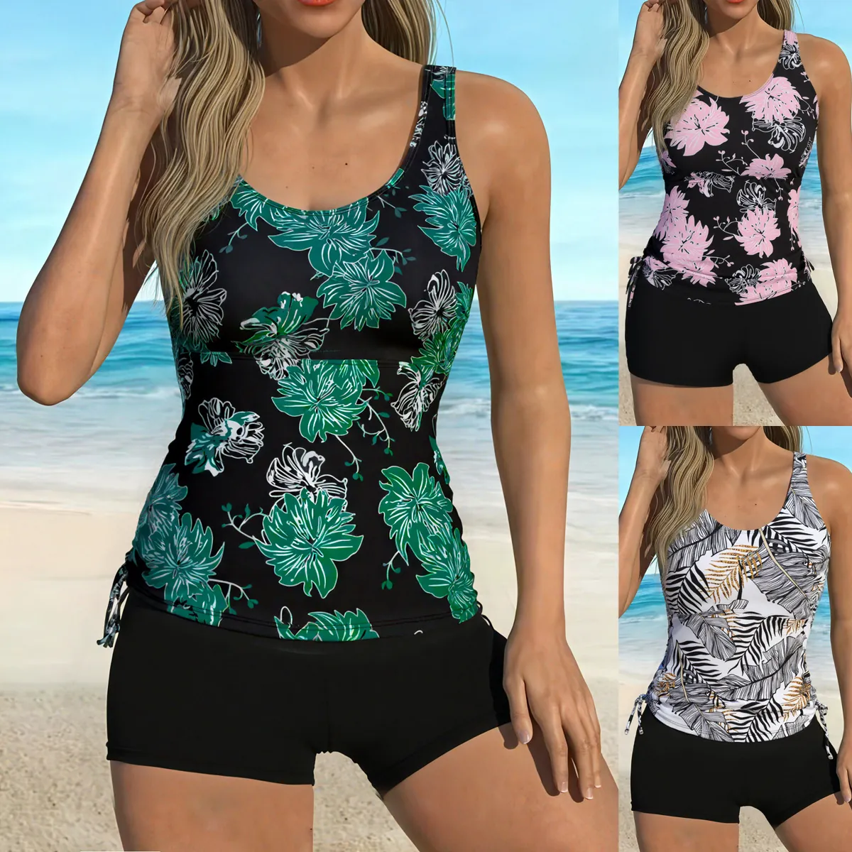 Dames Tankini Badpak Bloemenprint Zwempak Met Boy Shorts Conservatieve Hoge Taille Tankini Top En Broekje Zomer Strandkleding