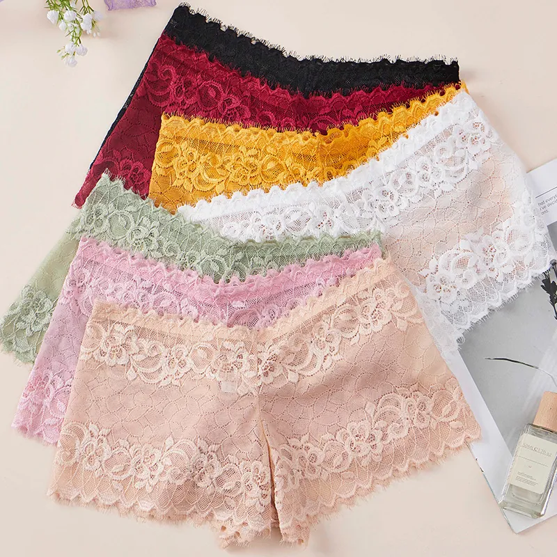 Culottes Boyshorts en Dentelle Sexy pour Femmes Transparent Floral Ajouré Lingerie Bordure de Cils Taille Basse Entrejambe Coton