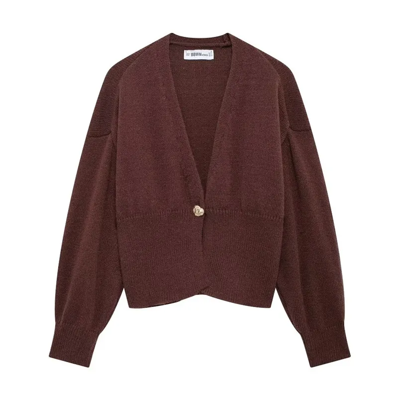 Cardigan in Maglia da Donna con Scollo a V Manica Lunga Bottone Singolo Tinta Unita Maglione Corto Autunno Top Casual Moda Cappotto in Maglia Morbida