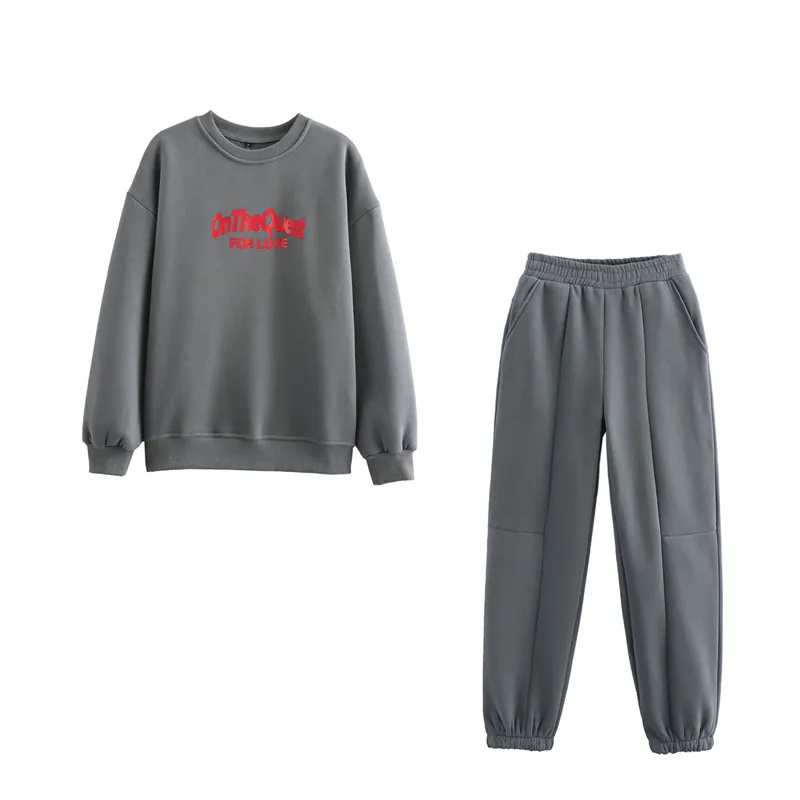 Donna Sweatshirt Top O Pantaloni Jogger in Poliestere Grigio Cupido Cuore Lettera Grafica Stampa Casual Moda Manica Lunga Abbigliamento