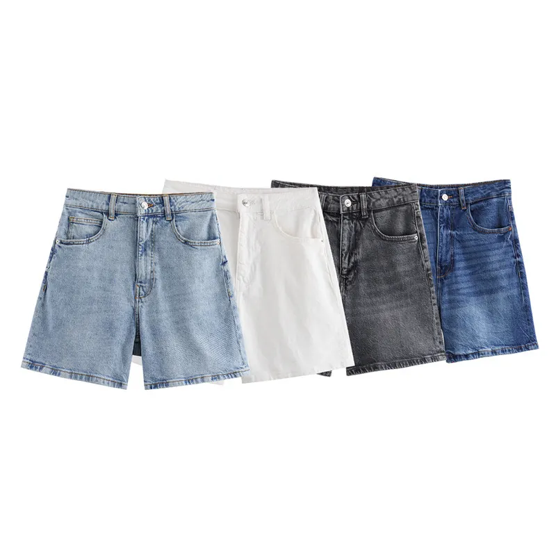 Shorts de Mezclilla de Cintura Alta de Moda de Verano para Mujer Casual de Ajuste Holgado de Cinco Bolsillos Shorts de Jean Lavados