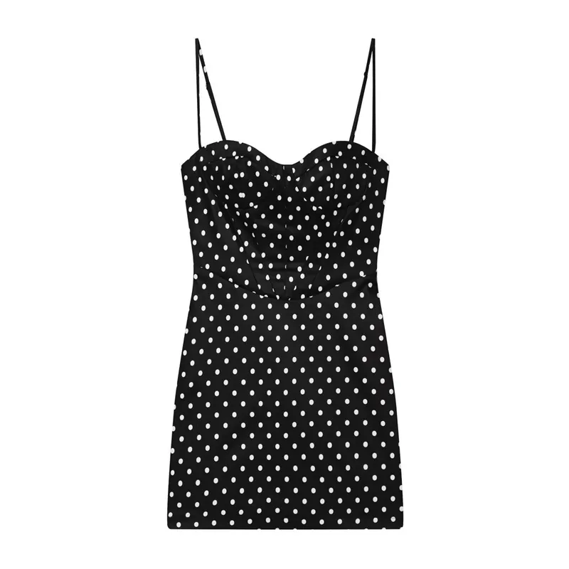 Γυναικείο Vintage Πουά Mini Φόρεμα με Spaghetti Strap Λαιμόκοψη Καρδιά Αμάνικο Στενή Εφαρμογή Καλοκαιρινό Πάρτι Bodycon