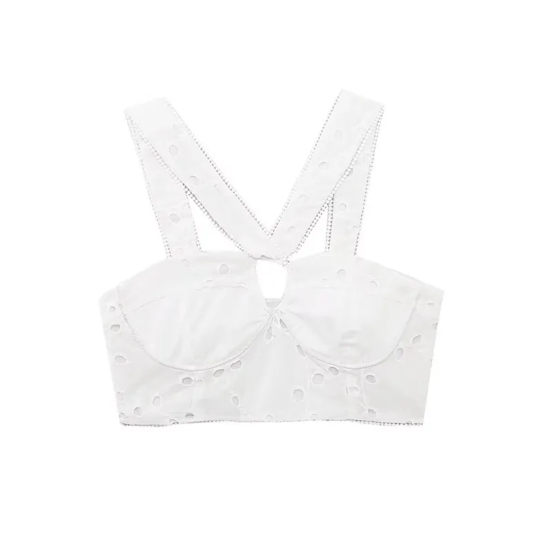 Women's Summer White Eyelet Embroidery Bustier Top And A-Line Maxi Skirt Set Polyester Cutout Elegant Casual Top And Bottom