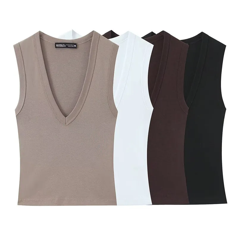 Women Casual V Neck Sleeveless Tank Top Slim Fit Solid Color Summer Vest Commuter Basic Polyester Tee Top For Ladies