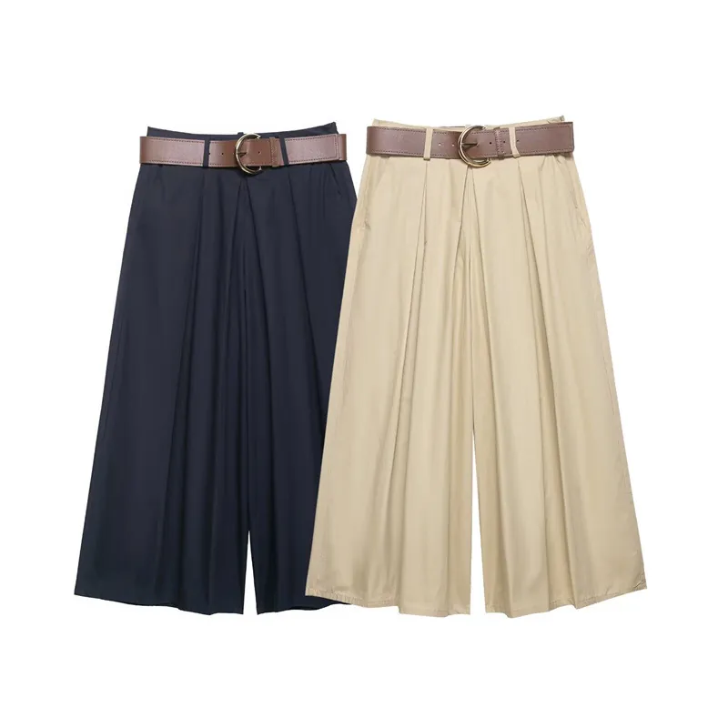 Pantaloni Donna a Vita Alta Gamba Larga Con Cintura Moda Minimalista Tinta Unita Pantaloni da Ufficio Eleganti Primaverili