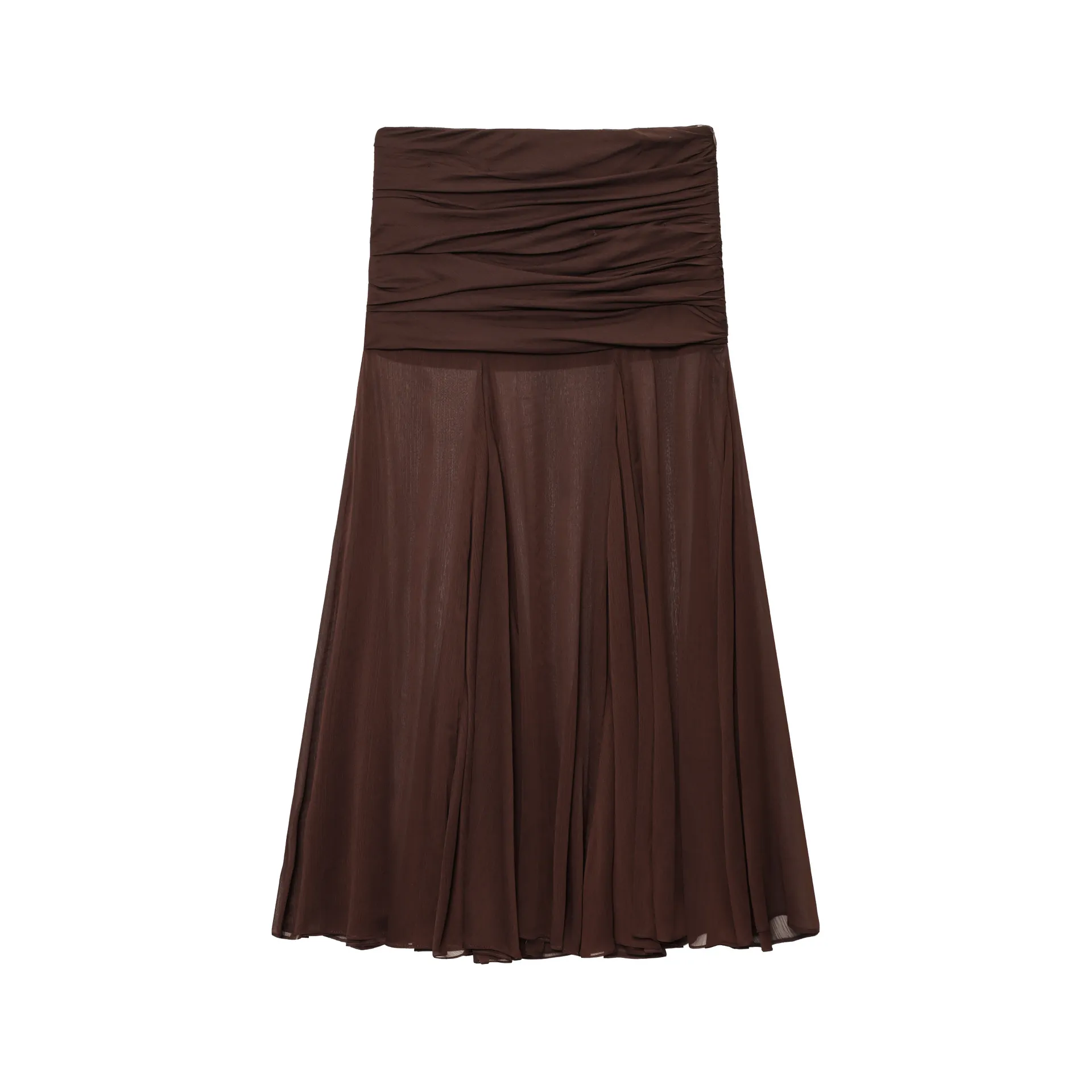 Eleganter Damen High Waist Plissee Maxirock Kaffeebraun Halbtransparent Gekräuselter Chiffon Rock Für Büro Alltag