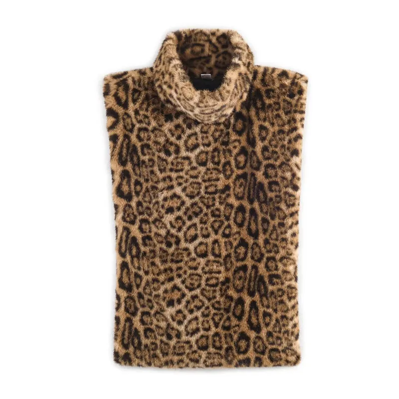 Gilet da Donna in Pelliccia Sintetica Leopardata a Collo Alto Senza Maniche Patchwork Vestibilità Slim Autunno Inverno Streetwear Top
