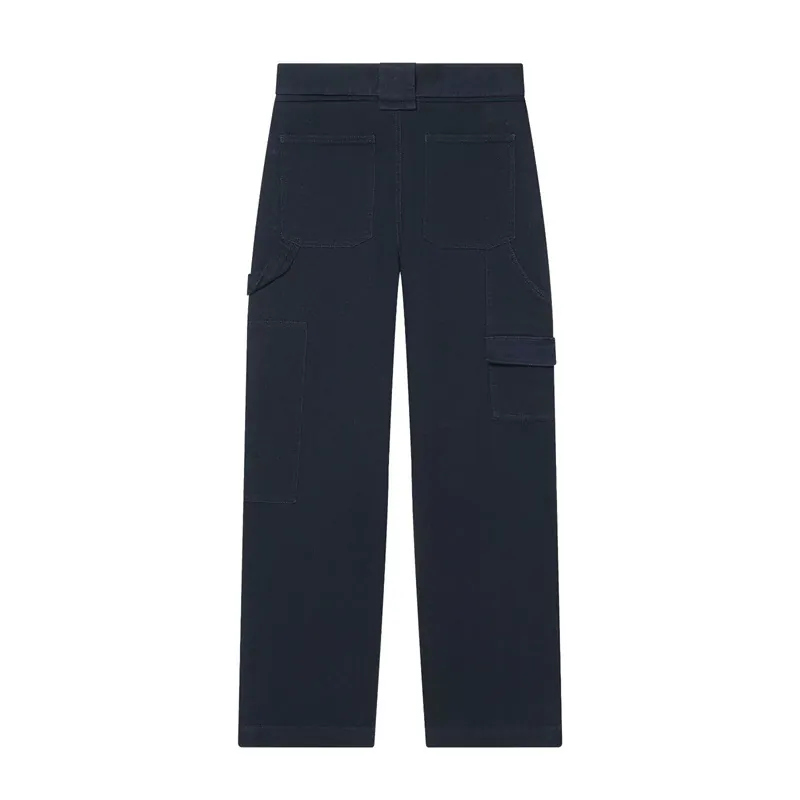 Women High Waist Cargo Pants With D-Ring Belt Multi Pockets Casual Straight Wide Leg Trousers Solid Color Fashionable Work Pants