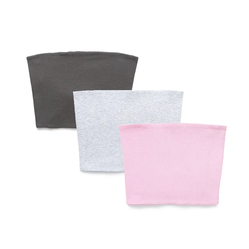 Women Sexy Ribbed Knit Strapless Tube Top Basic Solid Color Slim Fit Bandeau Crop Top For Summer Daily Streetwear