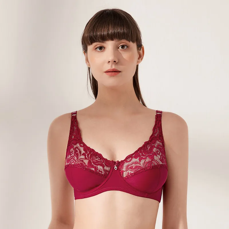 Women Sexy Lace Bra Plus Size Ultra-Thin Underwire Lingerie With Heart Pendant Breathable Adjusted 3/4 Cup Bras For Ladies