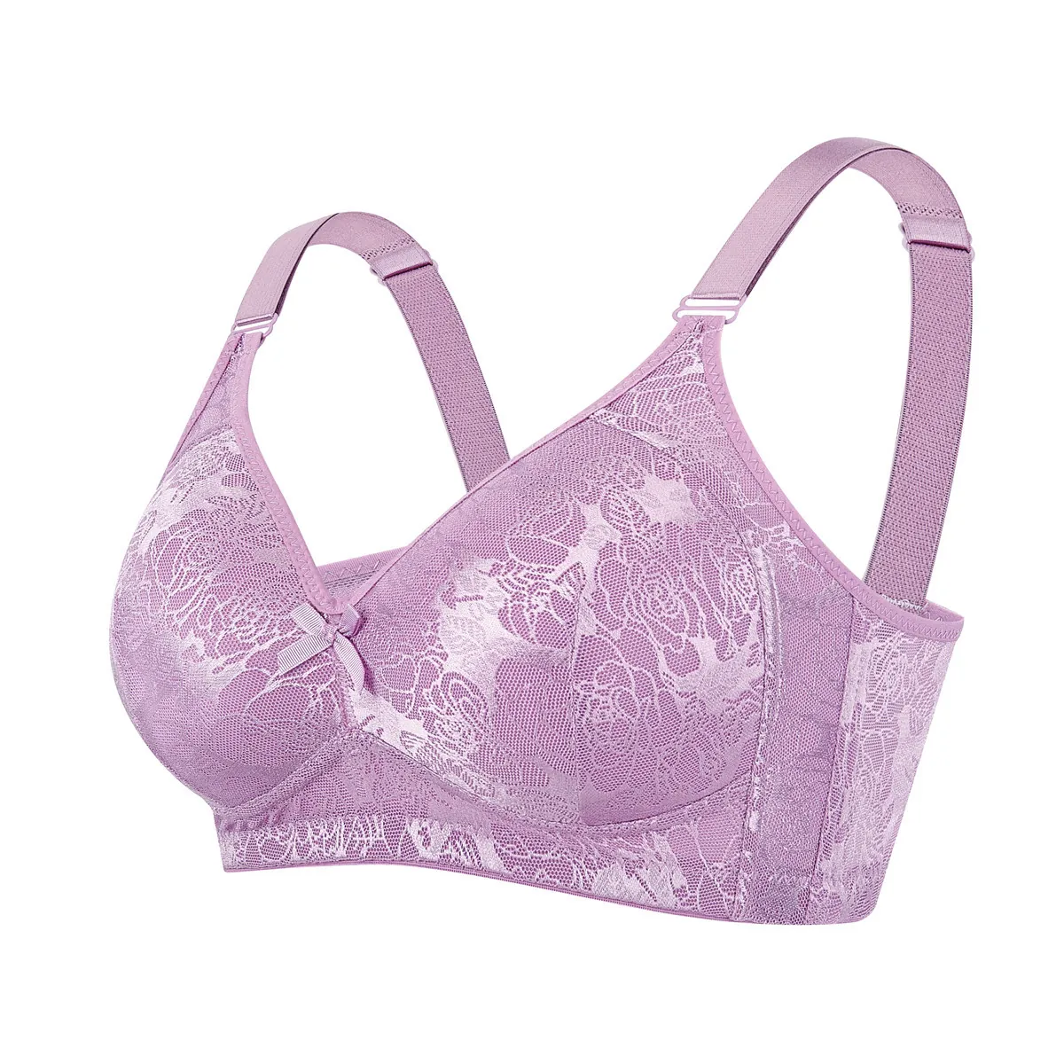 Damen Übergröße Kabelloser Spitze BH Sexy Blumen Jacquard Dünne Formschale Bequem Seitenstütze Push Up BH Unterwäsche