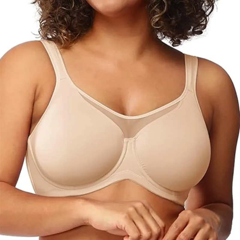 Women Plus Size Ultra Thin Bra Seamless Mesh Splicing Underwired Push Up Lingerie Everyday Comfortable Breathable Underwear