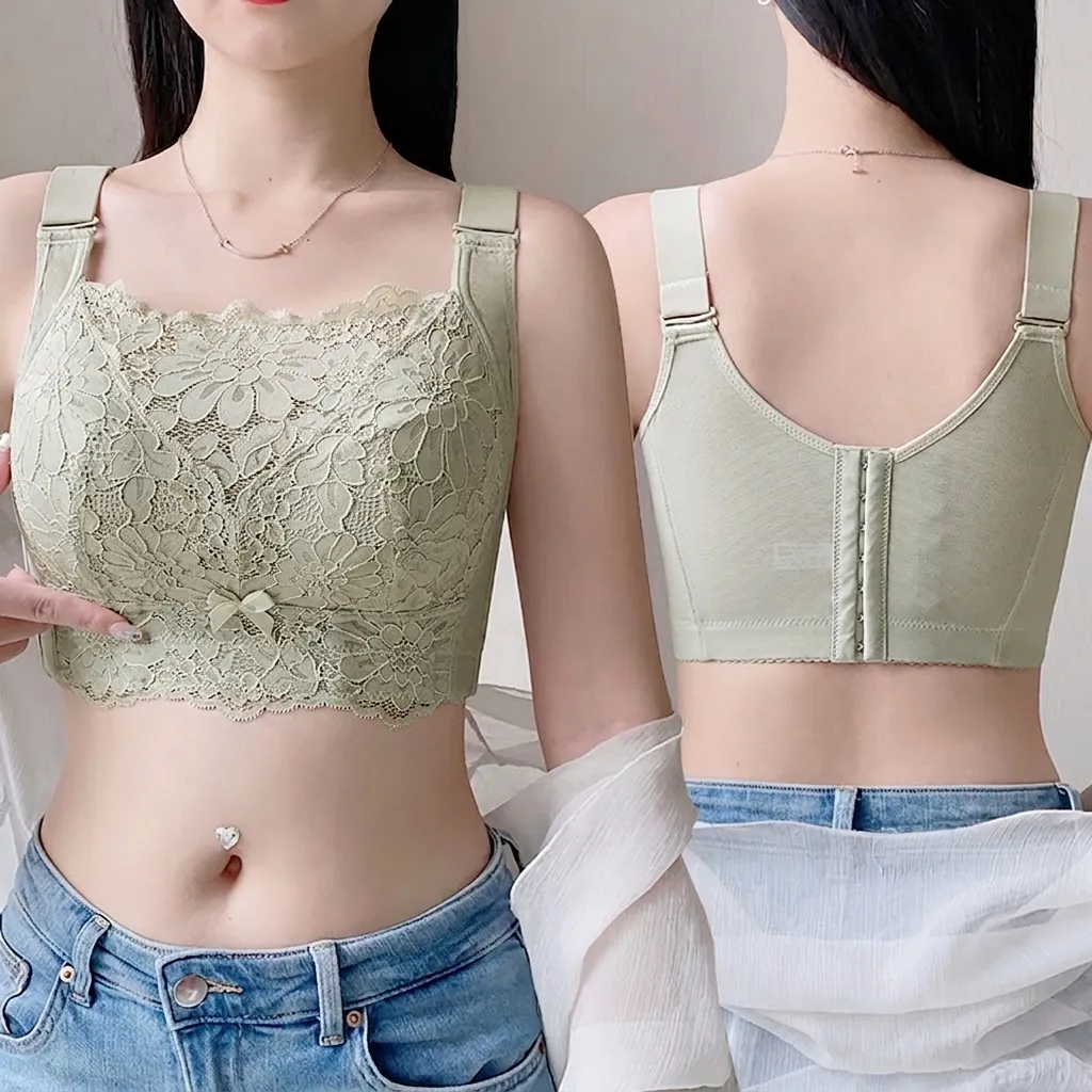 Women Ultra-thin Lace Bra Minimizer Full Cup Wireless Tube Top Bra Plus Size Lingerie with Wide Adjustable Straps