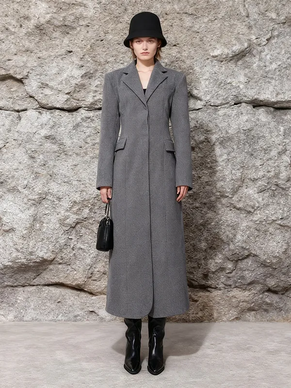 Women's British Style Loose Woolen Coat Elegant Solid Color Lapel Long Sleeve Single Breasted Overcoat Autumn Winter Outerwear