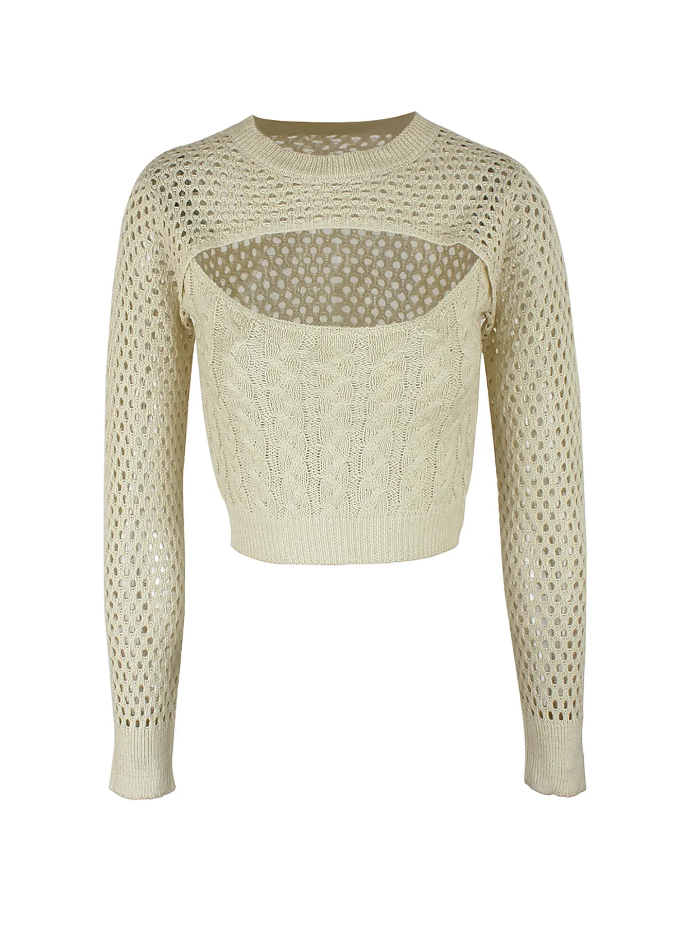 Maglione Donna Lavorato a Maglia con Intaglio Treccia Crop Top Manica Lunga Girocollo Casual Tinta Unita Pullover Moda