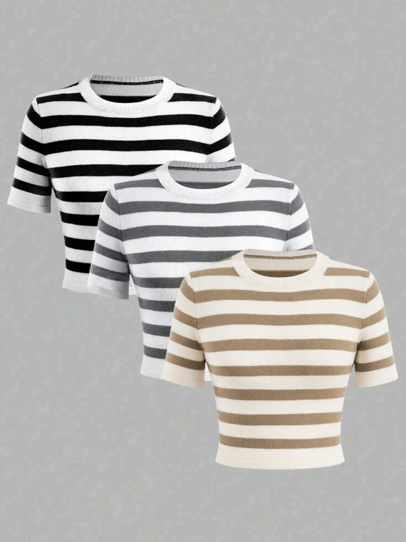 Hauts En Tricot Rayés À Manches Courtes Col Rond Décontractés Pour Femmes Doux Respirant Été Tricots Courts Mode Top À Motifs Rayés Pour Quotidien
